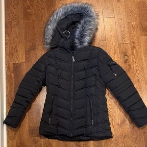 Nautica Women's Black Puffer Coat with Faux Fur Hood